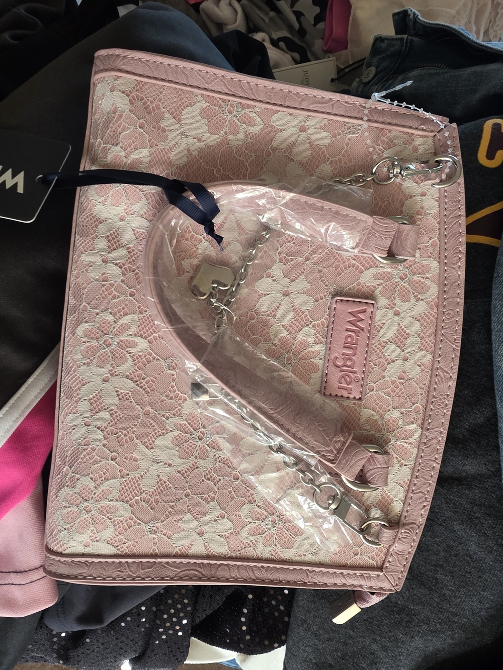 Wrangler Pink Lace Tote with Silver Hardware